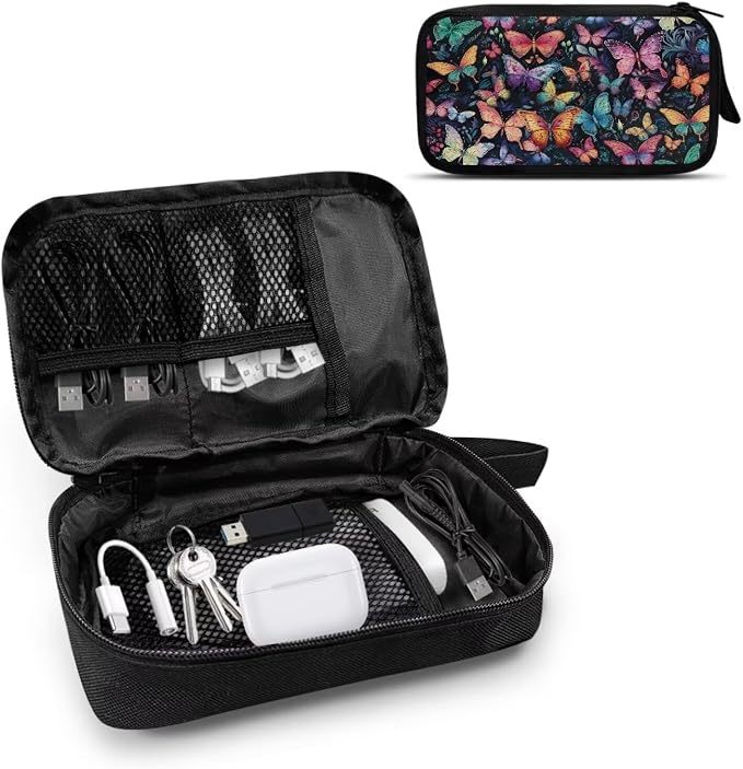 Colorful Butterfly Print Electronic Organizer Pouch Bag, Travel Cable Organizer Bag Multifunctional Case for Cable, Cord, Charger, Hard Drive, Earphone - Image 2
