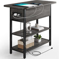 Yoobure End Table with Charging Station, Flip Top Side Table with USB Ports and Outlets, Sofa Couch Table Bedside Table for Living Room Bedroom, Narrow Nightstand with Storage Shelves for Small Space by Yoobure