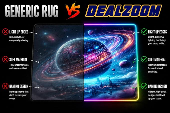 Gaming Rug RGB LED Light (3x5 Cosmic Ring) - Bedroom Gamer Rug Floor Mat Gaming Decor - Kids Room Rug Anti Slip Mat for Gamer Chair – Play Game Room Décor for Teen, Boys, Kids - Image 3