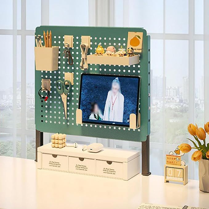 Clamp on Desk Extender Clamp-on Desk Pegboard, Privacy Panel for Desk, Magnetic Metal Peg Board with Accessories, Gaming Desk Organizer(Green,40 * 40cm/16 * 16in) by JCSRYD