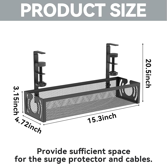 Cable Management, 15'' Under Desk Cable Management Tray No Drill - Image 5