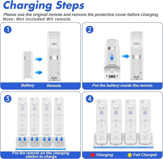 KEKUCULL Remote Controller Charger Station for Wii/Wii U with 4 Pack 2800mAh Rechargeable Battery Pack, Charging Dock Station for Wii Controller, Remotes are not Included - Image 7