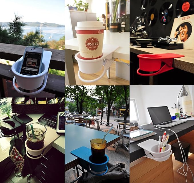 YOY Drink Cup Holder Clip - Table Desk Side Water Glass Beer Bottle Beverage Soda Coffee Mug Holder Cup Saucer Clip Design for Home Office, Blue - Image 4