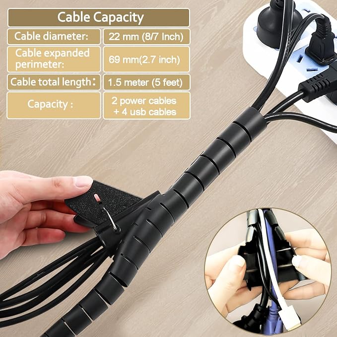 PC Cable Management Sleeve Tube Desk Cord Organizer 2 PCS Black, 7/8 inch -5 ft Cover Wrap Easy to Install Messy Wire Solution for TV Office Computer, Pet Chew and Bite Proof Cable Protector - Image 2