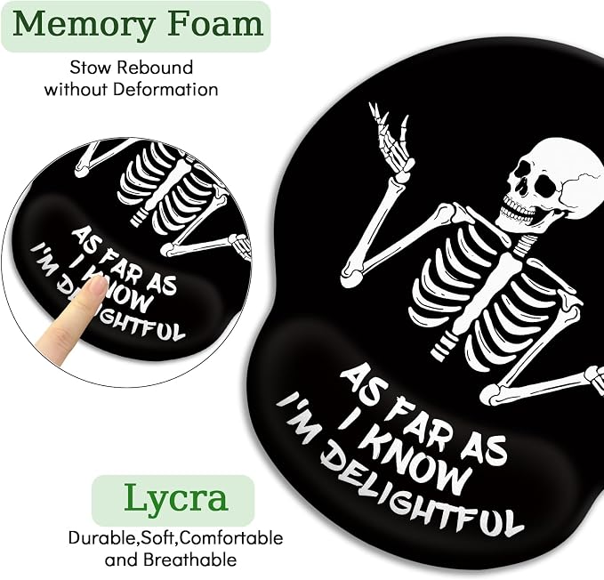 LIMKRIAN Skeleton Mouse Pad with Wrist Rest, 9.8 x 8.6 in, Funny Skull - Image 6