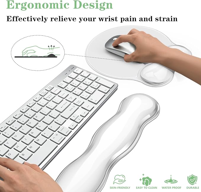 Gel Wrist Rest for Keyboard and Mouse Pad Set - Clear White - Image 3