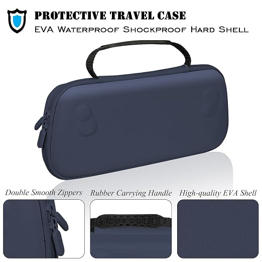 ADVcer Rog Ally X Handheld Case, EVA Waterproof Hard Shell Protective Travel Case with Internal Collapsible Game Console Stand, Velvet Soft Lining, Double Zipper, Carrying Handle for Rog Ally X (Blue) - Image 4