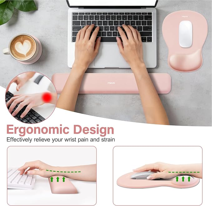 MOSISO Wrist Rest Support for Mouse Pad & Keyboard Set, Peach Fuzz - Image 2