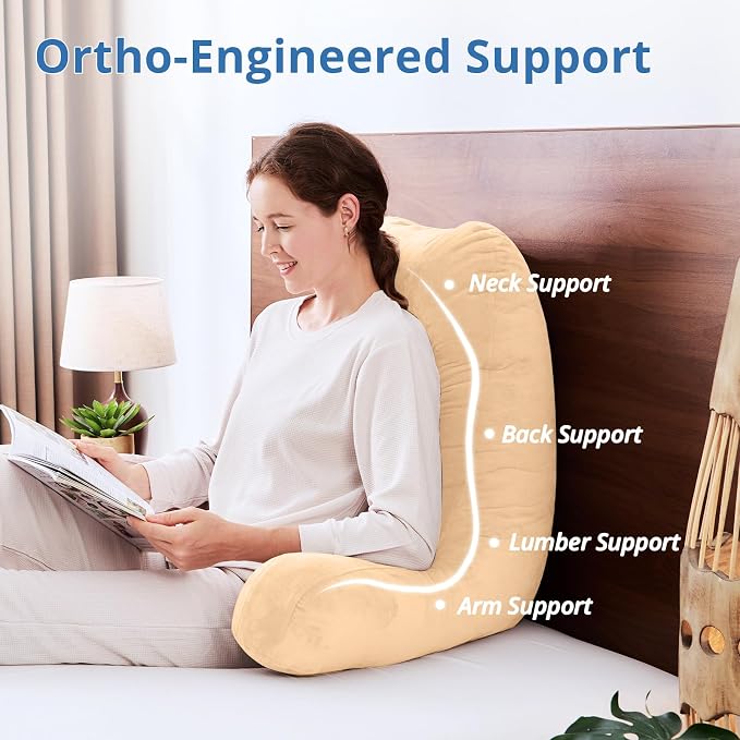 Sasttie Reading Pillow for Bed, Back Pillow for Sitting Up, Camel - Image 5