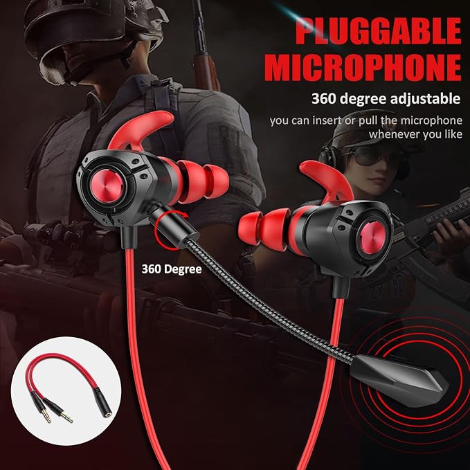 Gaming Headset with Microphone Wired Gaming Earbuds PC for PS4 PS5 One PlayStation 5 Games Mobile Phone,Detachable Stereo Bass Earphones Noise Cancelling Gaming Headphones with Mic Black - Image 3
