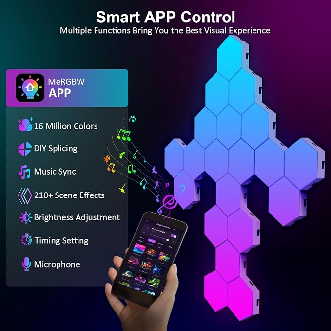 OJQ 12 Pack Hexagon Lights Wall RGB Panel - Led Lights Gifts for Men/Women - Image 2