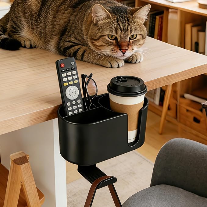 4 in 1 Desk Cup Holder, Clamp On Drink Holder with Headphone Hanger - Image 6