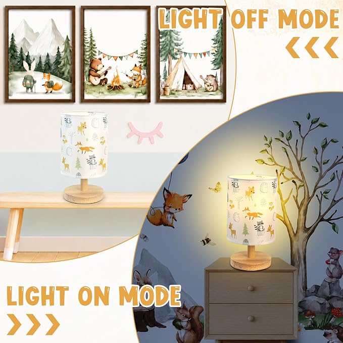 Animal Table Lamp for Bedroom Kids Bedside Lamp with Linen Wooden Nightstand Cartoon Nursery Lampshade for Boys Girls Room Decor - Image 4