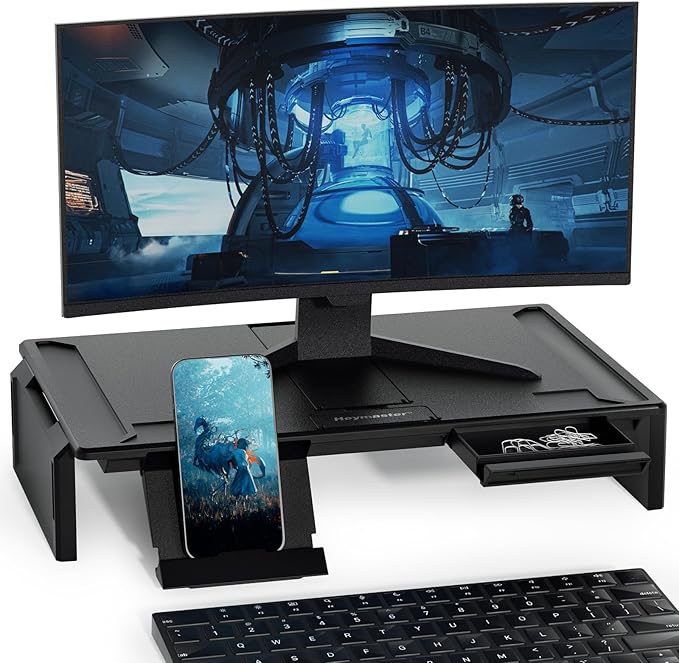 Heymaster Ergonomic Monitor Stand Riser, Laptop Stand Foldable Muti-Angle Adjustable Portable Foldable Stand with Heat-Vent Compatible with MacBook, Air, Pro, Surface Laptop (9-17 inches) (Black) by Heymaster