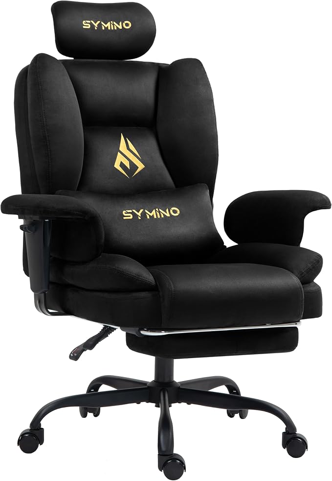 Symino Gaming Chair with Footrest, Up/Down Armrests, Suede Fabric Ergonomic Office Chair, 150° Recline Computer Chair for Desk, Black by Unknown