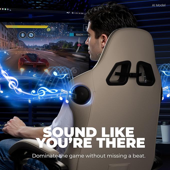GTPLAYER Gaming Chair with Speakers ACE-PRO, Computer Video Game Chairs with Footrest for Adults, Built-in Speakers, App Support & Bluetooth Control, Ergonomic Reclining Silla, Linkage Armrest, Ivory - Image 5