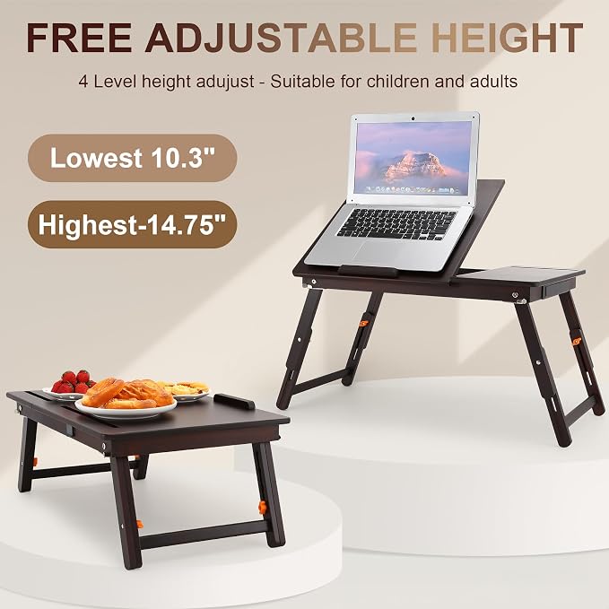 Nnewvante Laptop Desk, Height & Angle Adjustable Lap Desk, Black Walnut - Image 6