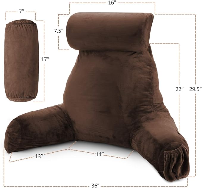 Nestl Reading Pillow with Portable Laptop Lap Desk - Shredded Memory Foam Back Support Pillow for Sitting Up in Bed and Couch Rest Pillows with Arms, Bed Tray Table with Foldable Legs, Brown - Image 2
