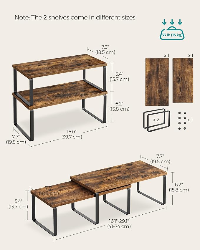 SONGMICS Cabinet Organizer Shelf, Set of 2 Spice Rack, Kitchen Storage - Image 6