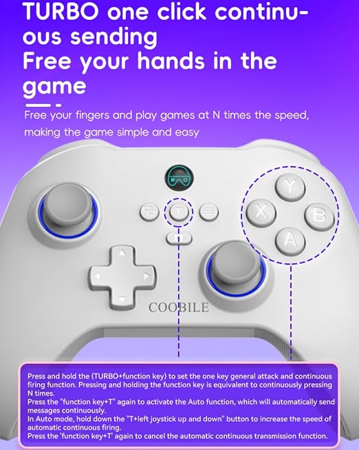 COOBILE Wireless Gaming Controller, Bluetooth Gamepad with Hall Joystick, hall trigger, Macro Back Key, no blind zones, support six-axis somatosensory,for iOS, Android, PC, Switch, Steam (white) - Image 9
