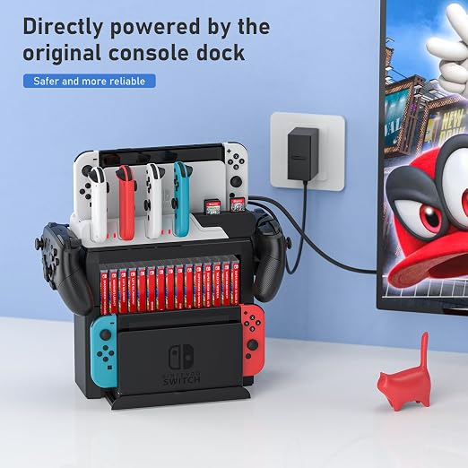 Switch Game Storage with Controller Charger for Nintendo Switch & OLED Model, MLIFEMFUL Switch Charging Dock Charges 6 Joycons, Switch Gaming Accessories Holder Desk, Switch Game Gift Card Organizer - Image 9