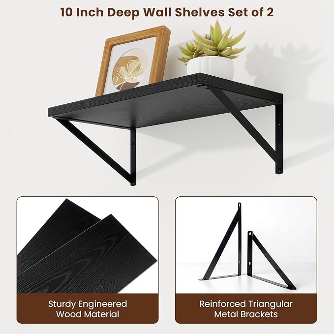 Axeman Deep Floating Shelves, 18'' x 10'' Black Wall Shelves Set of 2 - Image 5