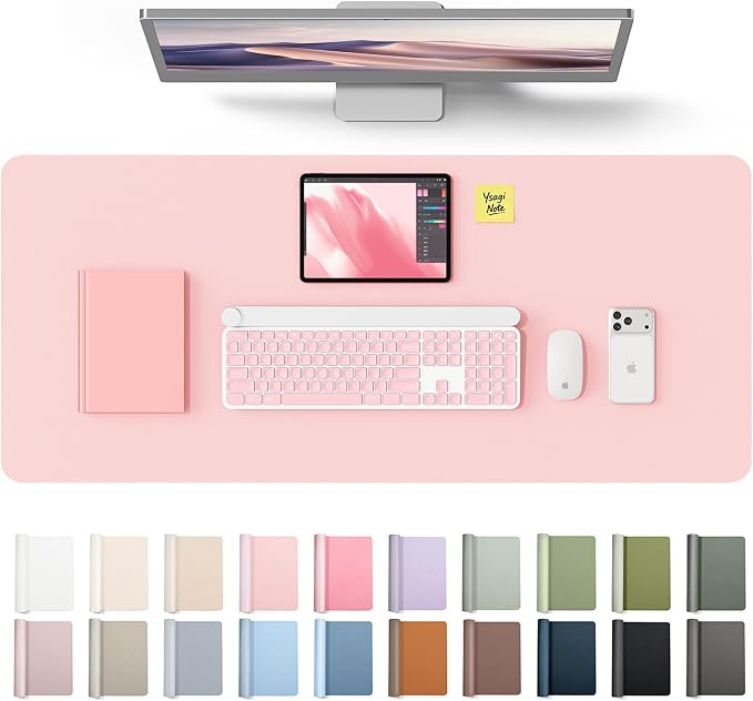 YSAGi Leather Desk Protector, Office Mat, Large Mouse Mat, Non-Slip PU Leather Blotter, Laptop Desk Mat, Waterproof Writing Pad for Office and Home(Light Pink, 42" x 17.2") by YSAGi