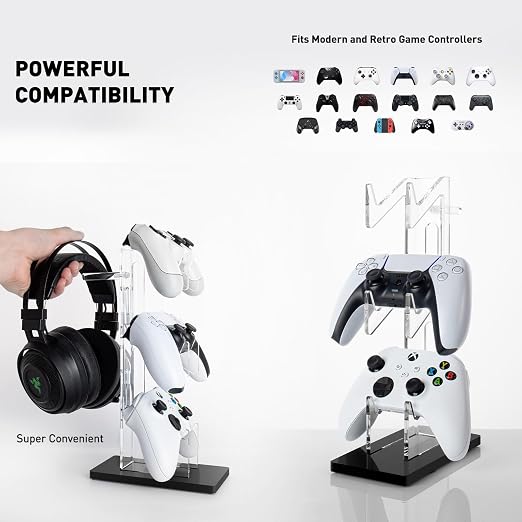 OAPRIRE Acrylic Game Controller Stand for Desk, 3 Tier, Stabilized Base | Controller and Headset Stand, Gamer Gift for PS5 PS4 Xbox Controllers, Desk Accessories, Quick Desk Tidy In Seconds, Black - Image 4
