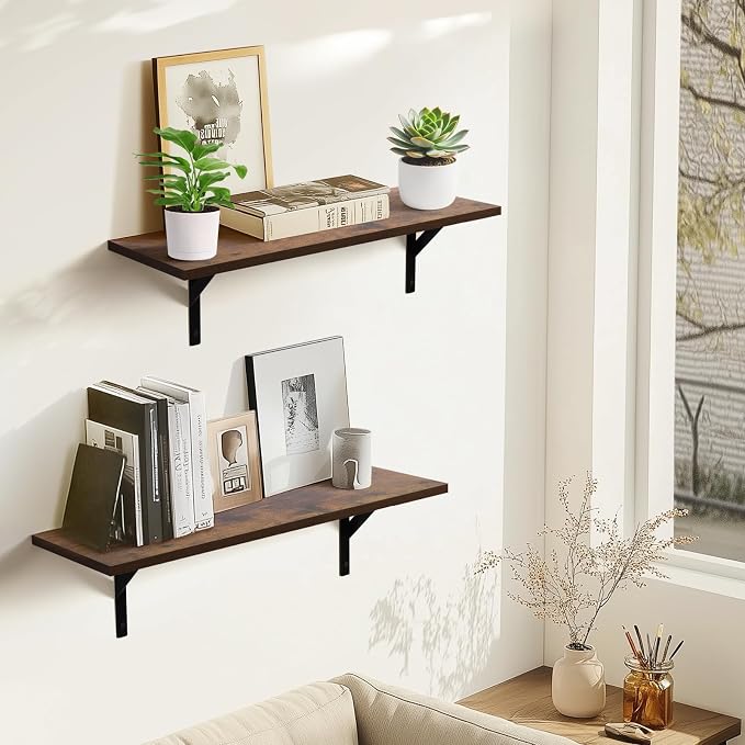 Tectocker-DOU 24" Long Floating Book Shelves for Wall, Heavy Duty, Brown - Image 2