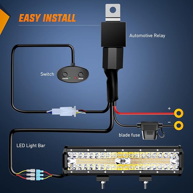 Nilight 12inch Amber White Strobe 6 Modes 300W LED Light Bar - Image 6