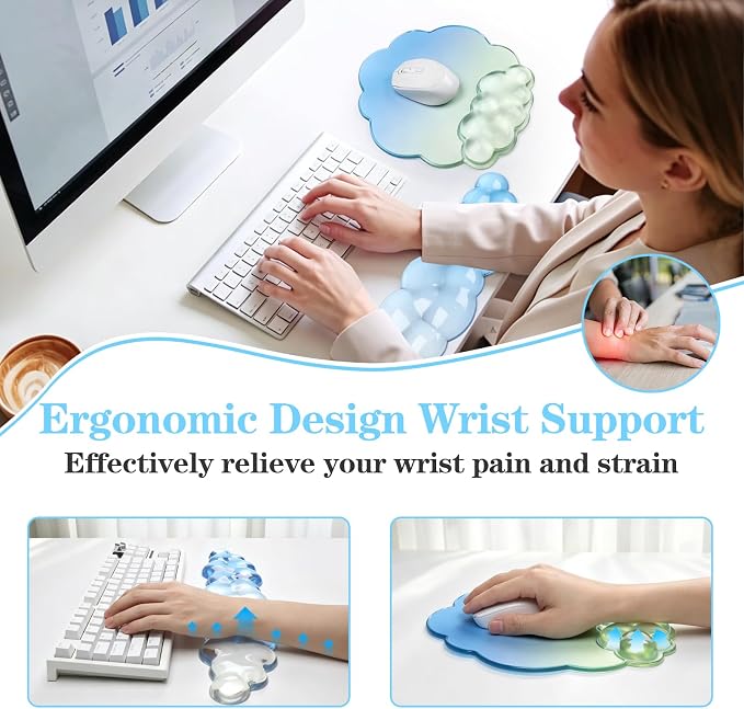 Cloud Keyboard Wrist Rest and Mouse Pad Set - Blue - Image 2