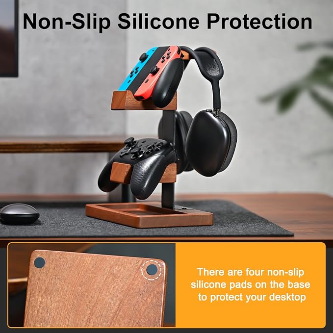 Solid Wood Controller Holder and Headphone Stand, Controller Stand for Desk | Dual Gaming Controller Organizer Rack, Fits Xbox, PS4, PS5, Gamepad, Headset Holder for Son, Husband, Boyfriend - Image 8