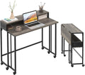 Gezen 31.5" Folding Desk with Storage Shelf, Small Rolling Desk, Dark Grey by Gezen