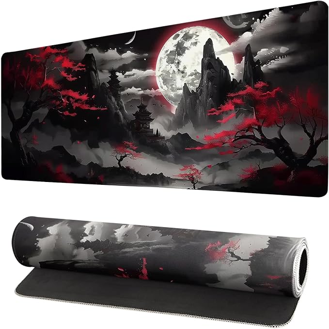 Extended Gaming Mouse Pad, Large Desk Mat XL Anime Mouse Pad Waterproof with Stitched Edges, Non-Slip Desktop Pad for Home and Office, Level Up Your 31.5x11.8 Inch (Night canyon2) by Brecoy