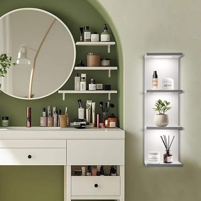 VIWODS 4-Tier Wall Shelf Unit with Lights, White - Image 3