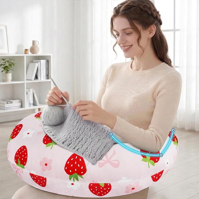 Crafting Pillow for Crocheting, Crochet Pillow for Lap Support, 12 Fun Print Styles, Ergonomic Arm Support, For Bed, Floor, Chair Comfort, Pain Relief and Fatigue for Gaming and Woking (Strawberry) - Image 4