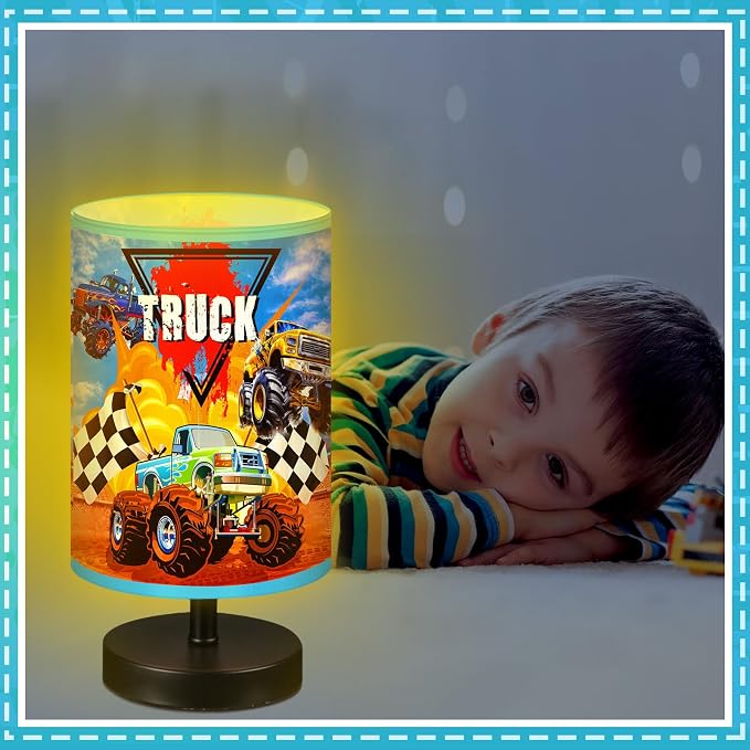 Glooglitter Monster Truck Themed Table Lamp 3 Colors Dimmable Lights 11.02 x 5.12 Inch Monster Truck Themed Night Light Bedside Lamps Decoration for Bedroom Desk Birthday Gift for Christmas Home Decor - Image 2