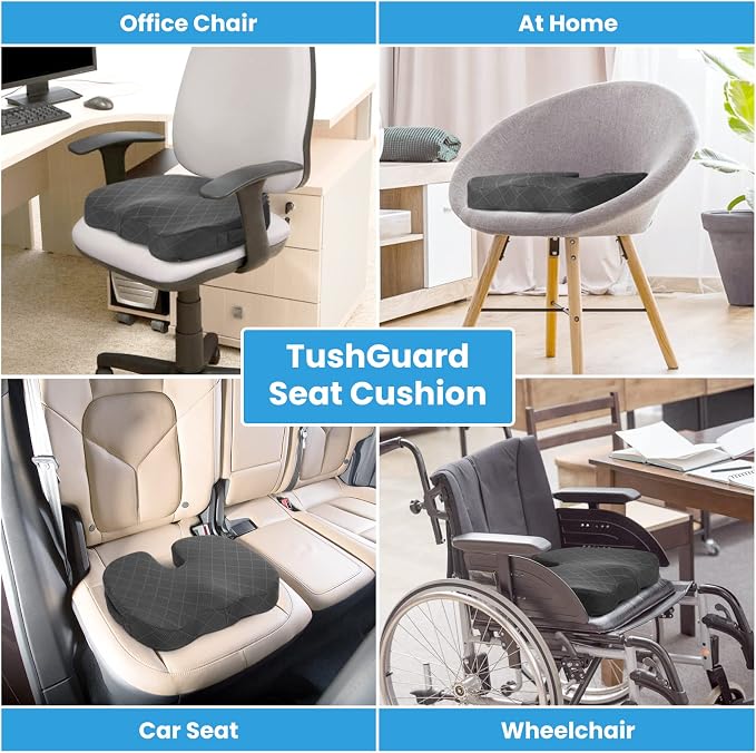 TushGuard Seat Cushion - Memory Foam Cushion for Office Chair, Car Seat, Airplane, Bleacher - Sciatica & Hip & Coccyx Pain Relief Cushions for Long Sitting Office Workers, Car Drivers (Grey, X-Large) | for Car Seat, Airplane, Desk Chair - Sciatica & Hi... - Image 5