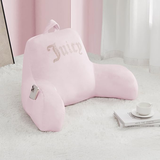 Juicy Couture Velour Backrest Pillow with Rhinestone Juicy Logo - 30"x17", Light Pink Supportive Bed Rest Pillow for Reading, Gaming, or Relaxing - Image 6