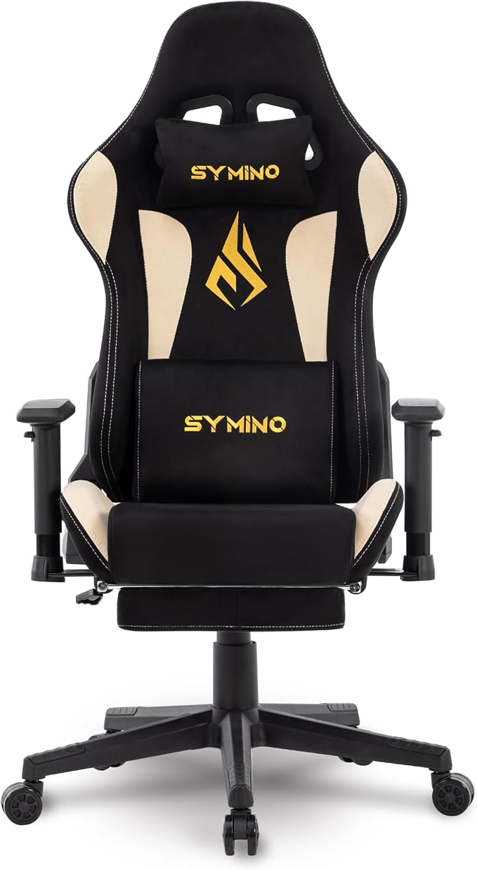 Symino Gaming Chair, High Back Ergonomic Office Chair with 2D Adjustable Armrests, 150° Recline, Breathable Faux Suede, Adjustable Headrest & Footrest for Home Office by Unknown