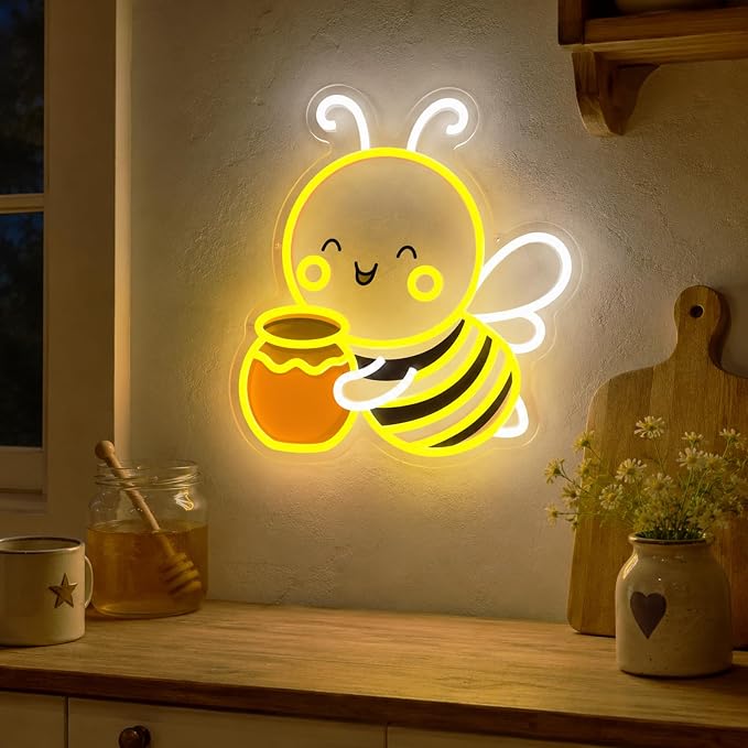 Bee Neon Sign Wall Art Cute Animal Neon Sign Honey Bee Lights Decor - Image 6
