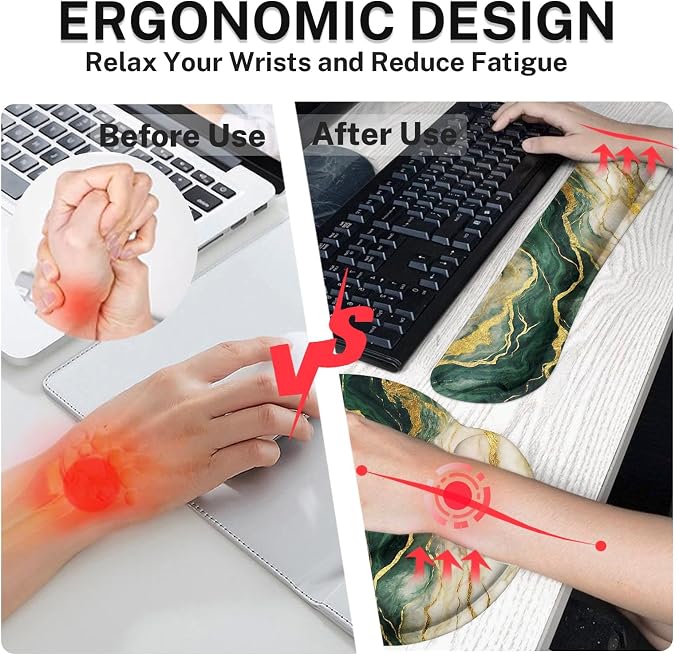 Britimes Ergonomic Mouse Pad Set with Wrist Rest, Gold Green Marble - Image 5