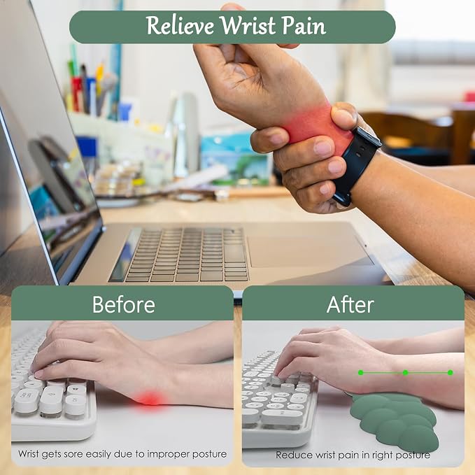 Green Cloud Mouse Pad and Keyboard Wrist Rest 4PCS Extended Forest Mountain Aesthetic Large Desk Mat Pad Set Memory Foam Non-Slip Cute Ergonomic Gaming Mouse Pad Wrist Support for Computer Home Office - Image 4