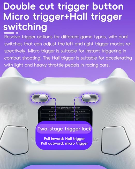 COOBILE Wireless Gaming Controller, Bluetooth Gamepad with Hall Joystick, hall trigger, Macro Back Key, no blind zones, support six-axis somatosensory,for iOS, Android, PC, Switch, Steam (white) - Image 3
