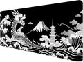 Dragon Desk Mat Gaming Mouse Pad Black White Japanese Sea Wave Extended Gaming Mouse Pad Mat with Stitched Edge Non-Slip Base Big Mouse Pad Office Computer Keyboard Laptop Home 31.5"x11.8" by Unknown