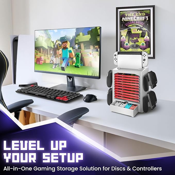 TNP Switch Organizer Station, 10-Game Storage Tower, Dock Holder, White - Image 2