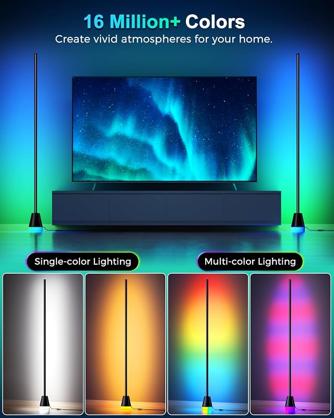 RGBIWC Corner Floor Lamp, Smart Ambient LED Light, Black - Image 2