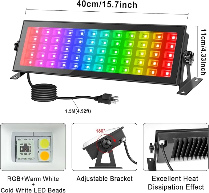 LED Stage Wash Lights Bar - 120W RGB & White Color Changing IP66 Waterproof Stage Light Bar with Remote & APP Controlled Uplighting for Church, Wedding, Birthday Party & Events - Image 7