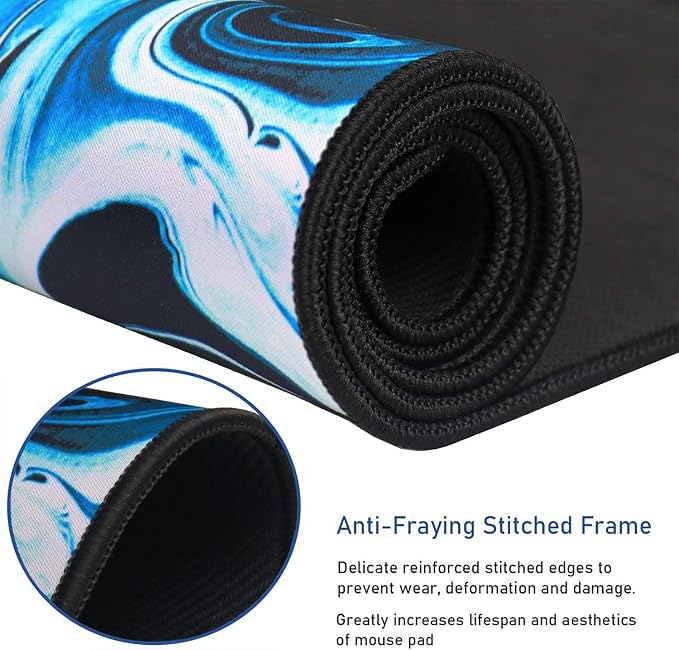 Gaming Mouse Pad with Stitched Edges, Durable Non-Slip Natural Rubber Base, Waterproof Computer Keyboard Pad Mat for Esports Pros/Gamer/Desktop/Office/Home - Marble Cyan - Image 2