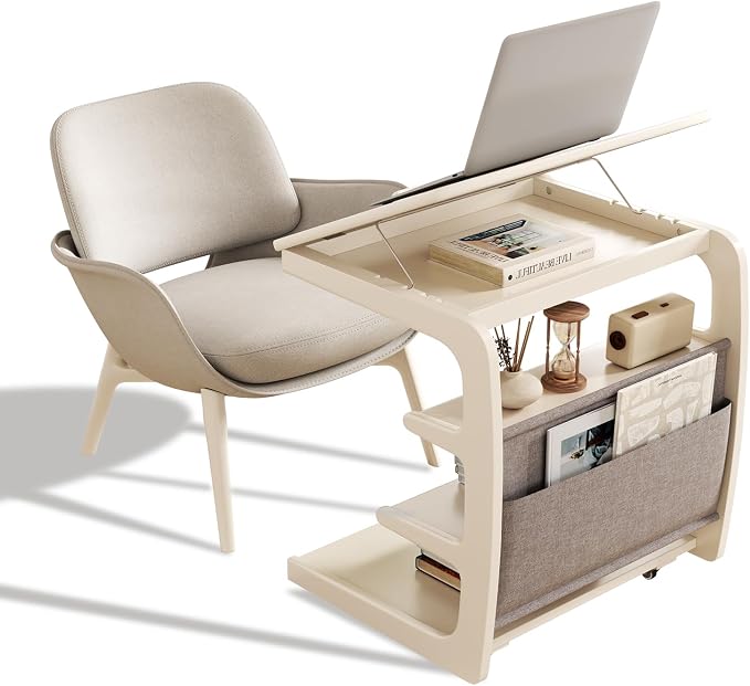 AQIMUELE Rolling Side Table, C Shaped End Table, C Table with 4 Wheels Solid Wood Small Rolling Desk with Adjustable Desktop,C Shaped End Table for Couch,Home Office(15.6" D x 23.6" W x 24.3" H) - Image 9